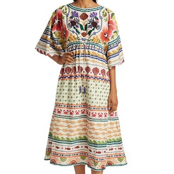 Farm Rio Salt Island Drawstring Midi Dress